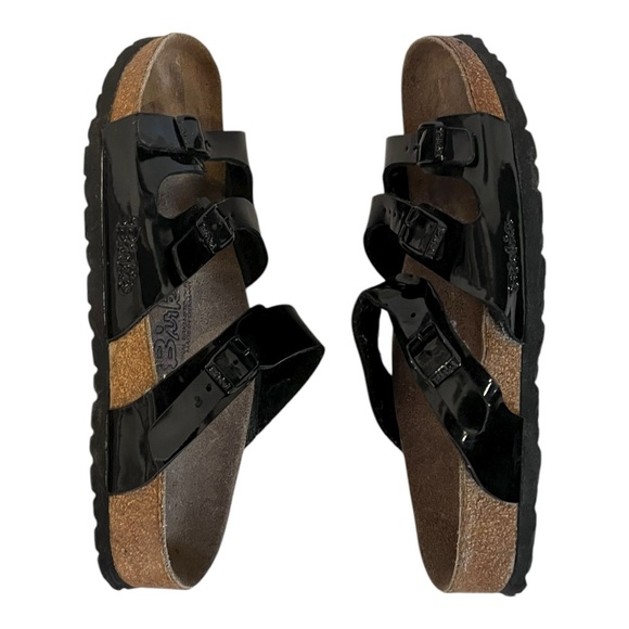 Birkenstock | Birki’s Florida Shiny‎ Black 3 Straps Sandals W7 M5 EU 38 Leather - Picture 5 of 12